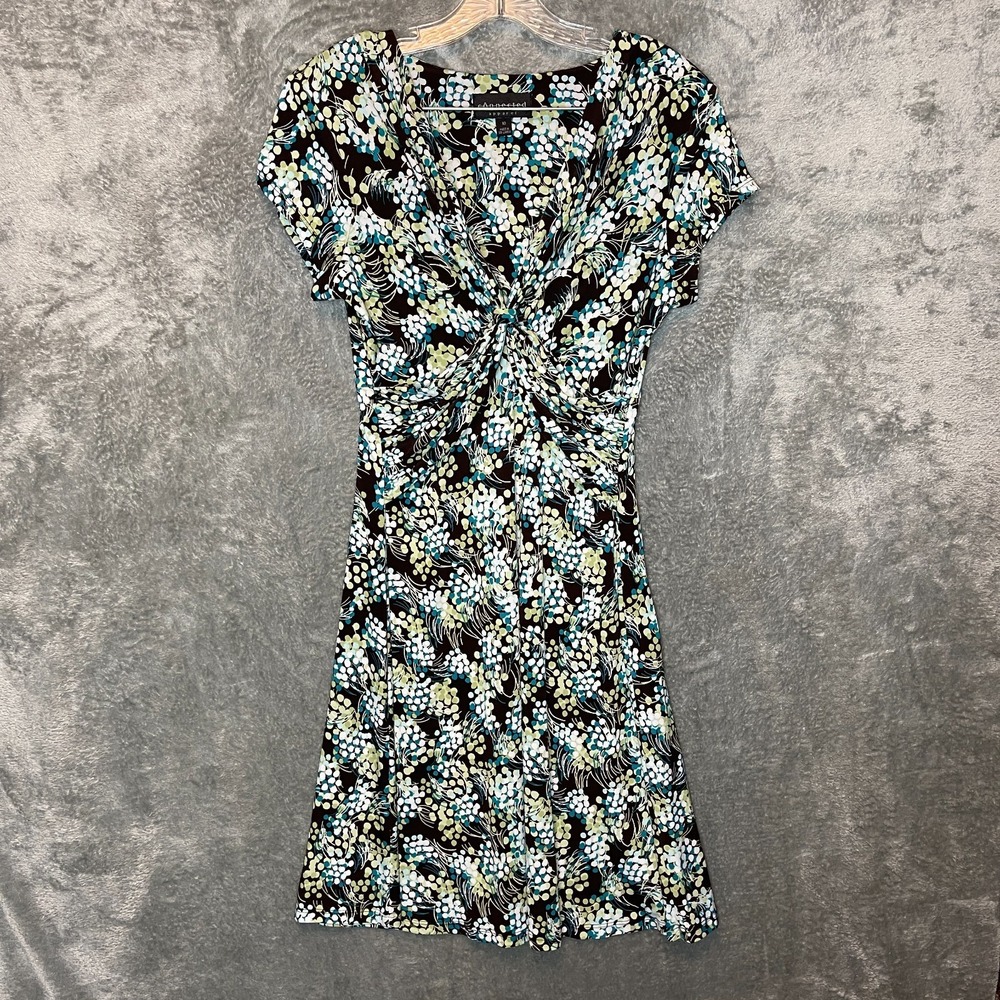 Womens Abstract Polka‎ Dot Jersey Stretch Knit Dress 10 Midi Retro Mod